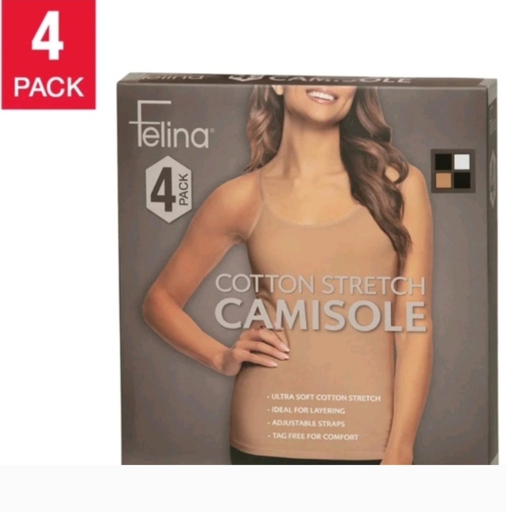BRAND NEW Felina 4 Pack Cotton Stretch Camisole Tank Tops - Women’s Size LARGE - Picture 2 of 9
